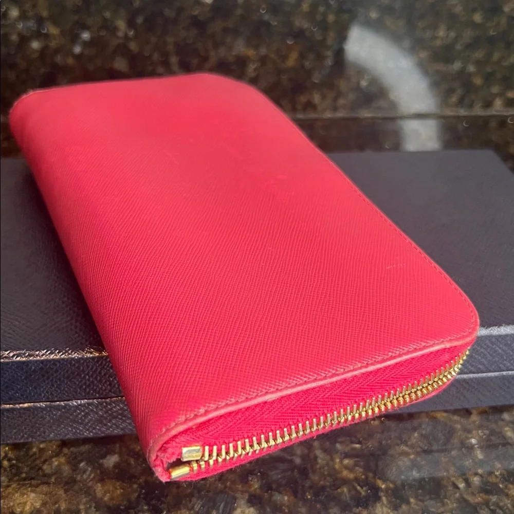 Prada Saffiano Bow Leather Zip Wallet